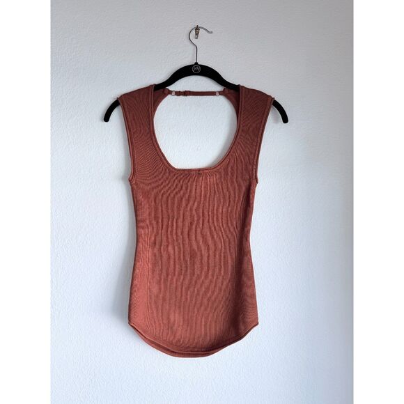 NWOT Modern Citizen Alexis Knit Open Back Scoopneck Tank Sweater in Burnt Sienna - Picture 4 of 11